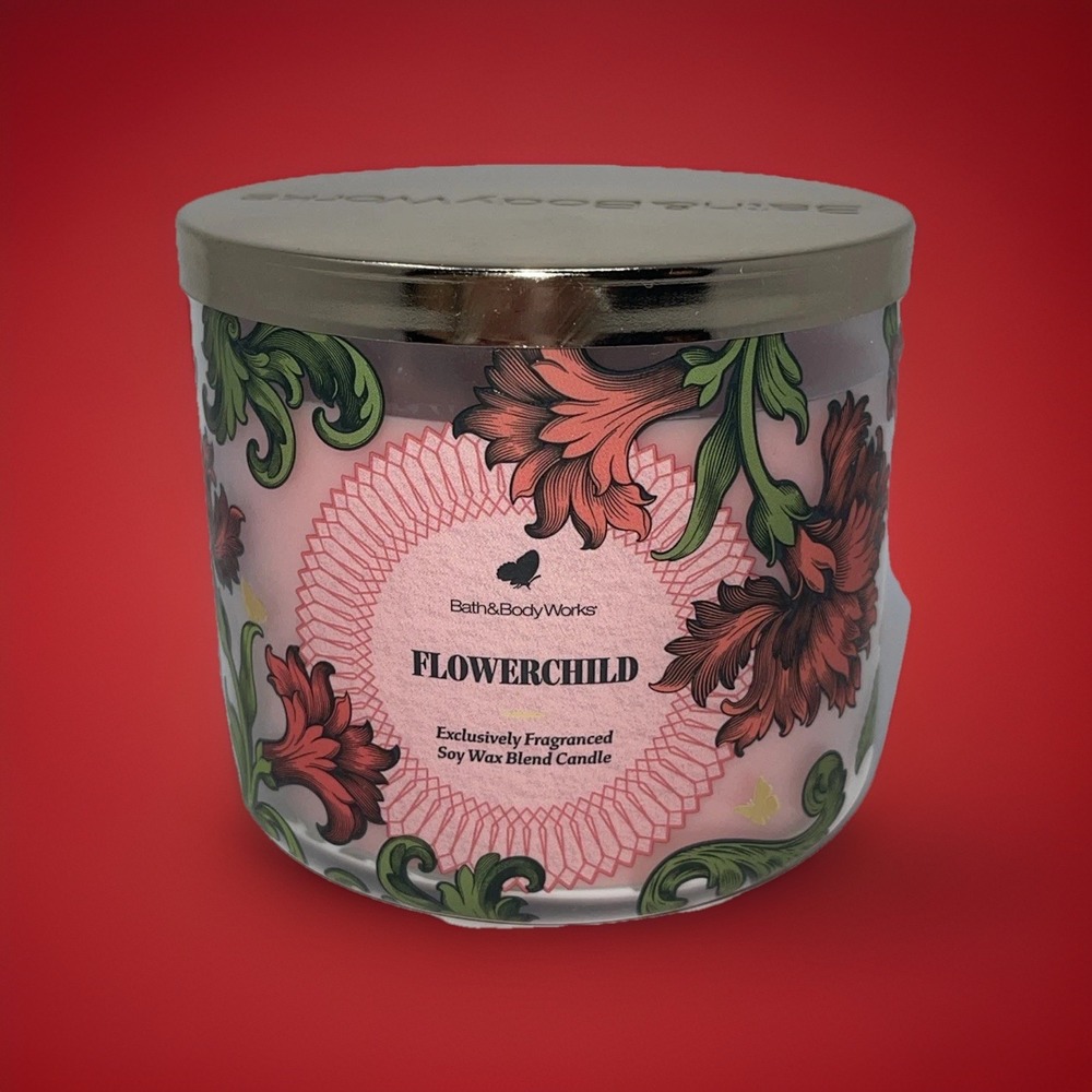 Bath & Body Works Flowerchild 3‎ Wick Candle 14.5 Oz Large Floral Gold Butterfly